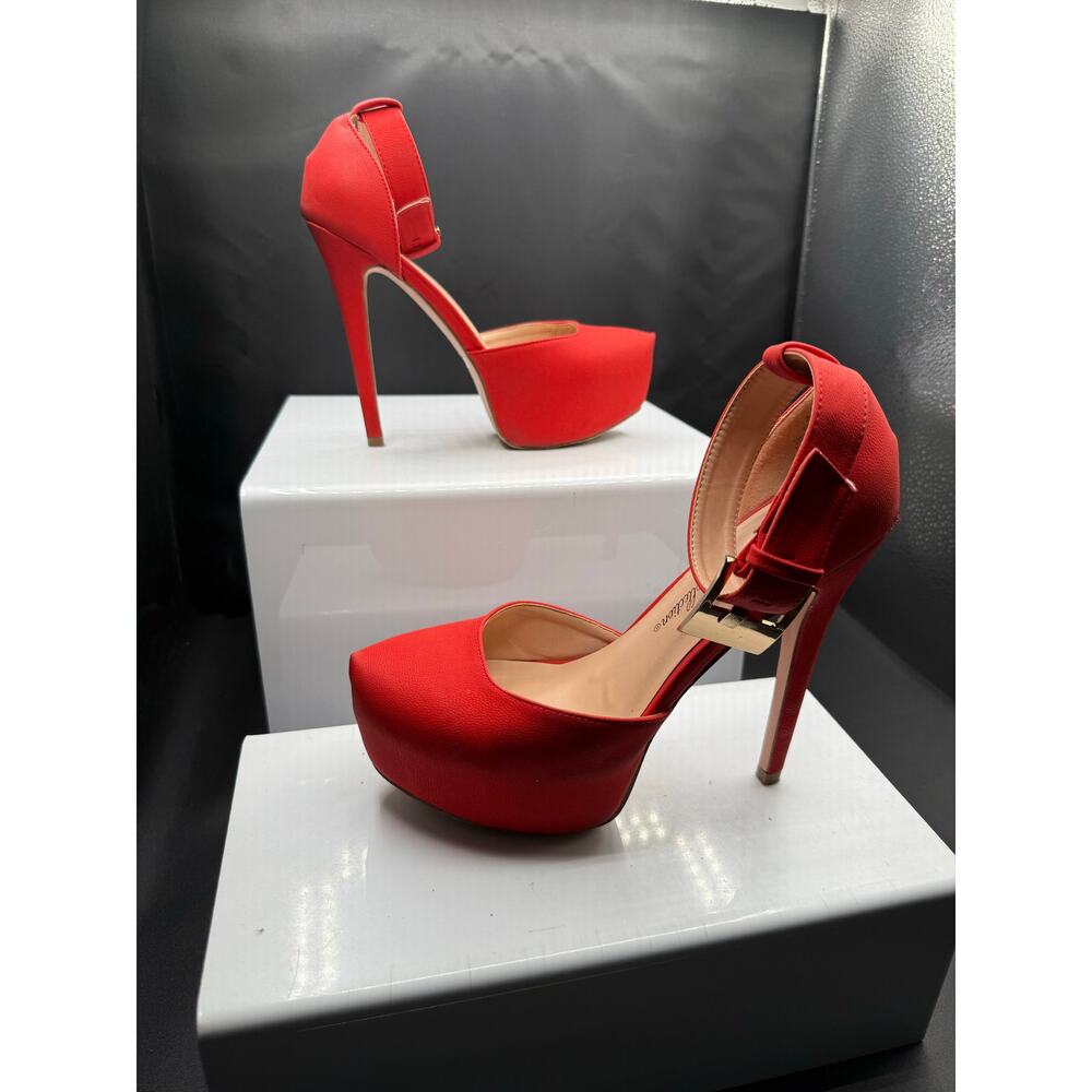 De Blossom Collection Red Leather 6”Stiletto Heals Size 8W